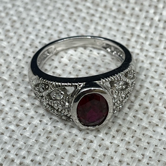 Vintage 925 Sterling Silver Red Oval Ring - Size 6, 4.1g - Picture 12 of 17